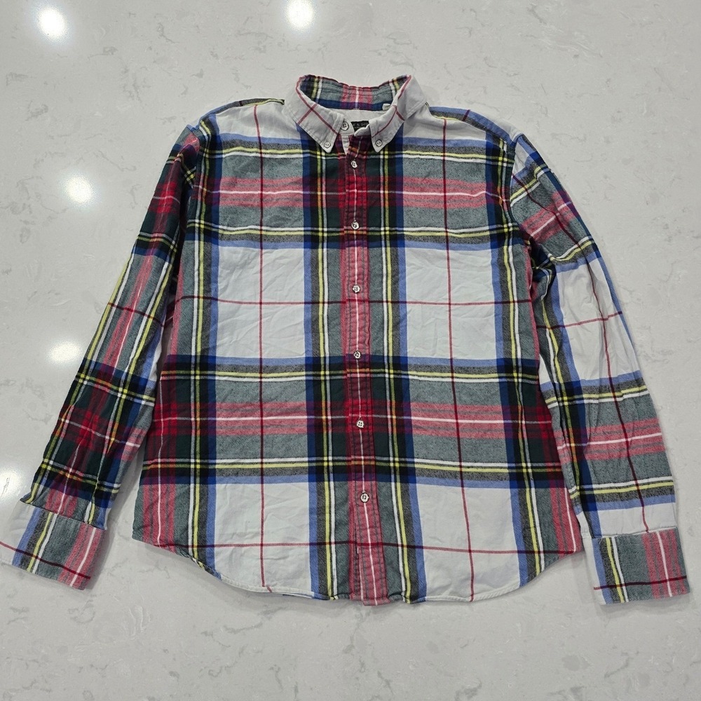 Rag & Bone Fit 2 Mens XL Plaid Flannel Button Down Shirt Cotton Grunge